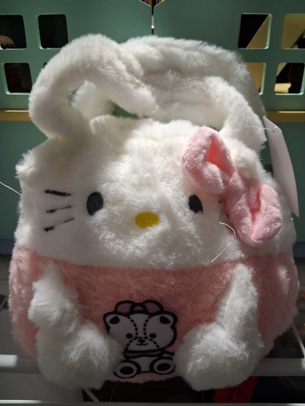 Hello Kitty White and Pink Plush Handbag with Bow Accent